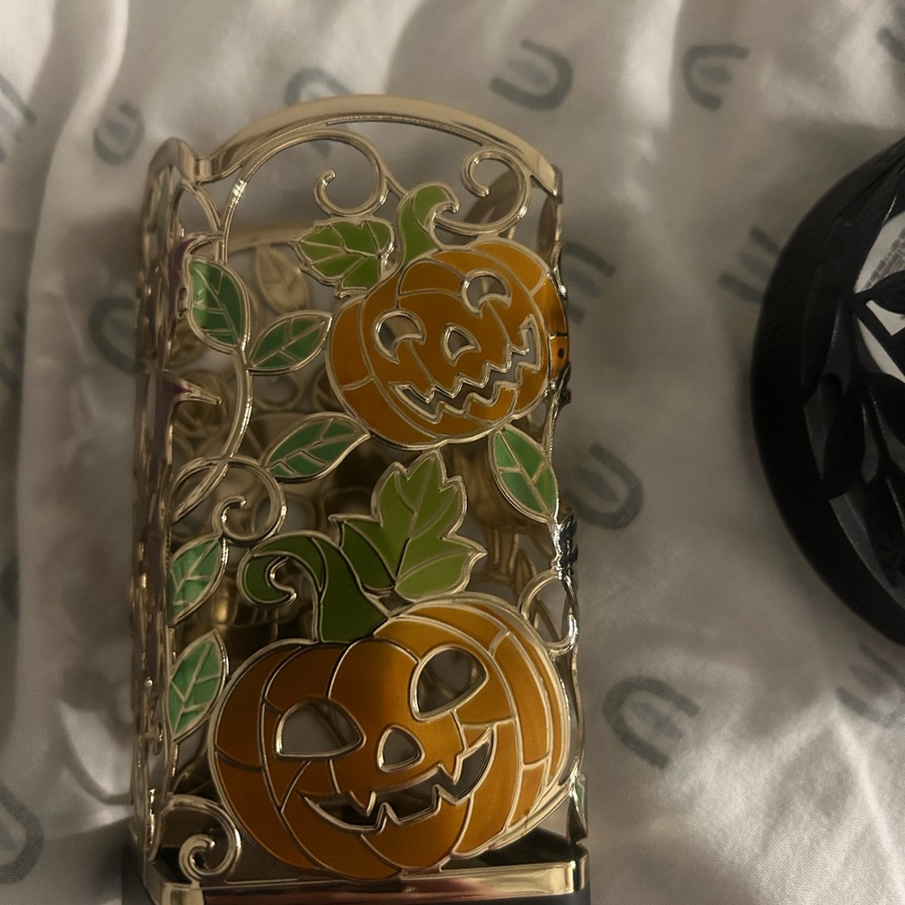 Festive Pumpkin Soap Holder and Black leaves Candle holder